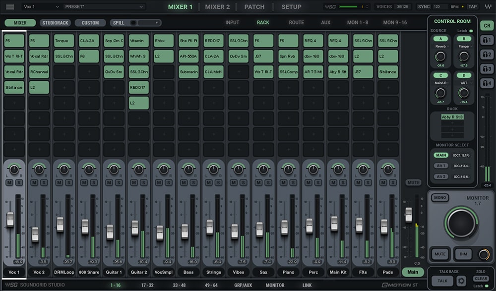 soundgrid studio + emotion st 64-channel mixer
